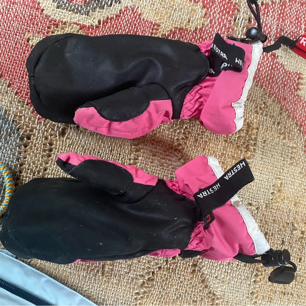 Hestra Black and Pink Winter Mittens